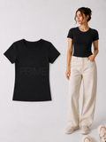 BLACK FITTED HALF SLEEVE T-SHIRT
