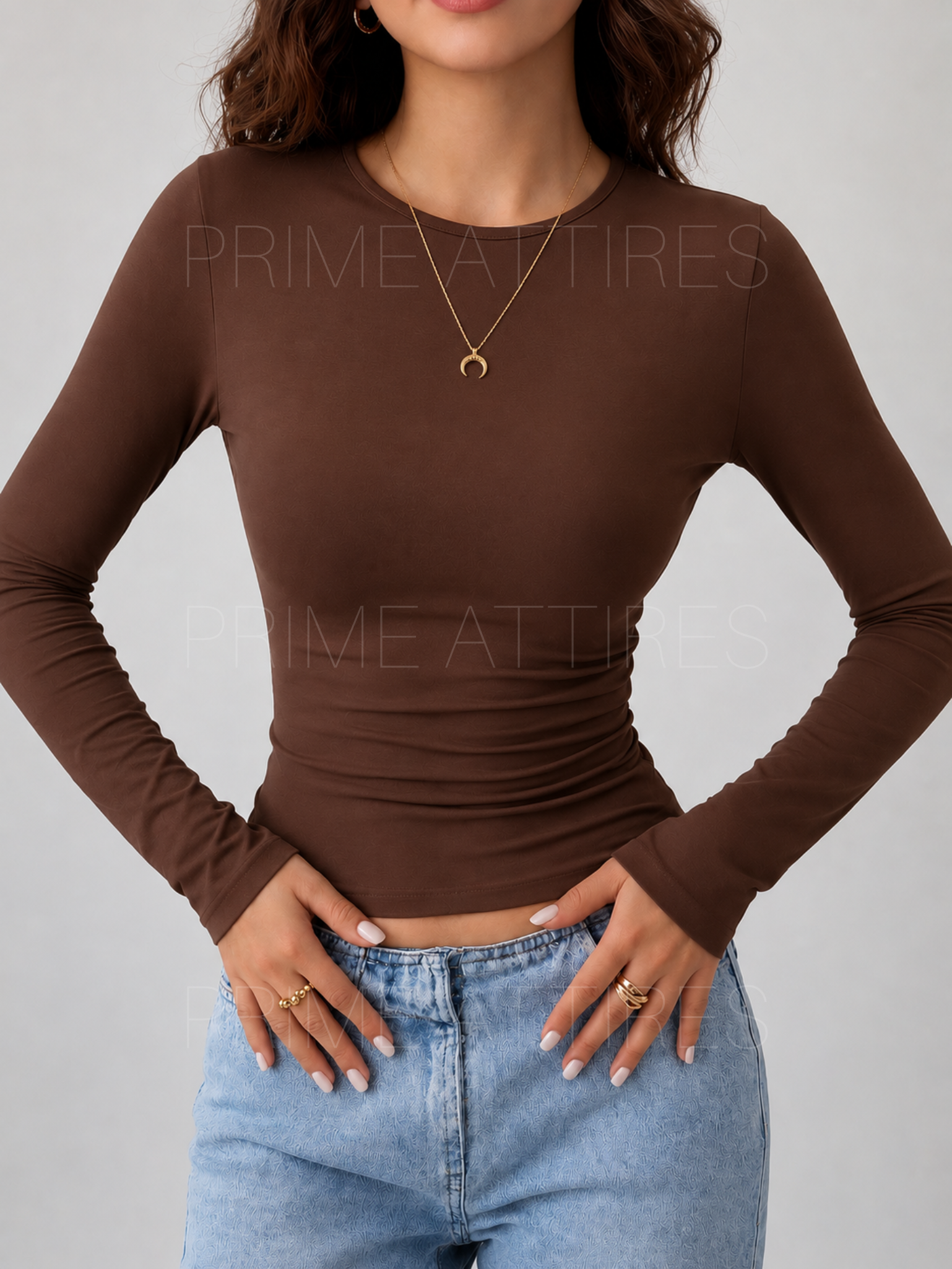 BROWN FITTED FULL SLEEVE T-SHIRT