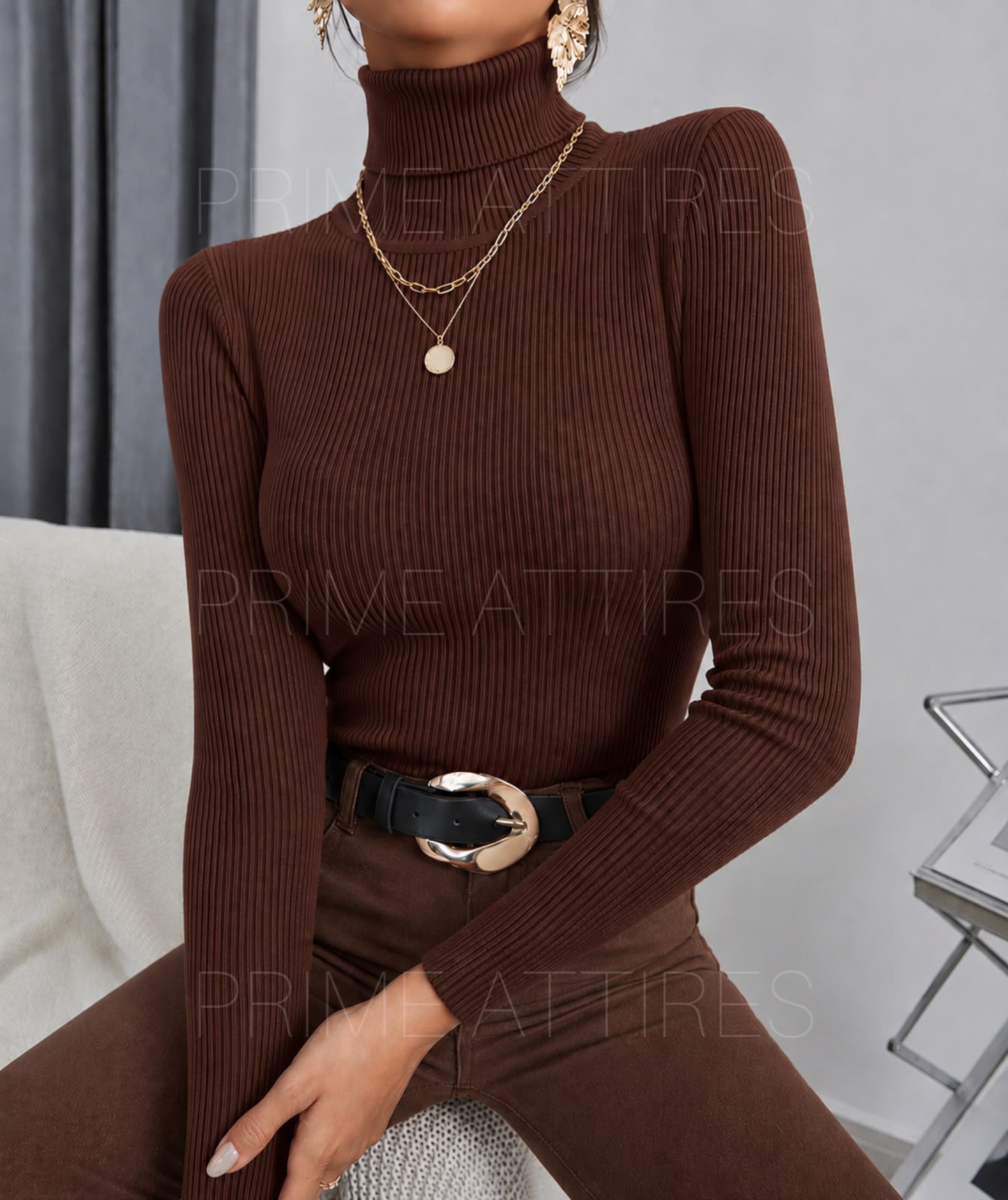 BROWN HIGH-NECK