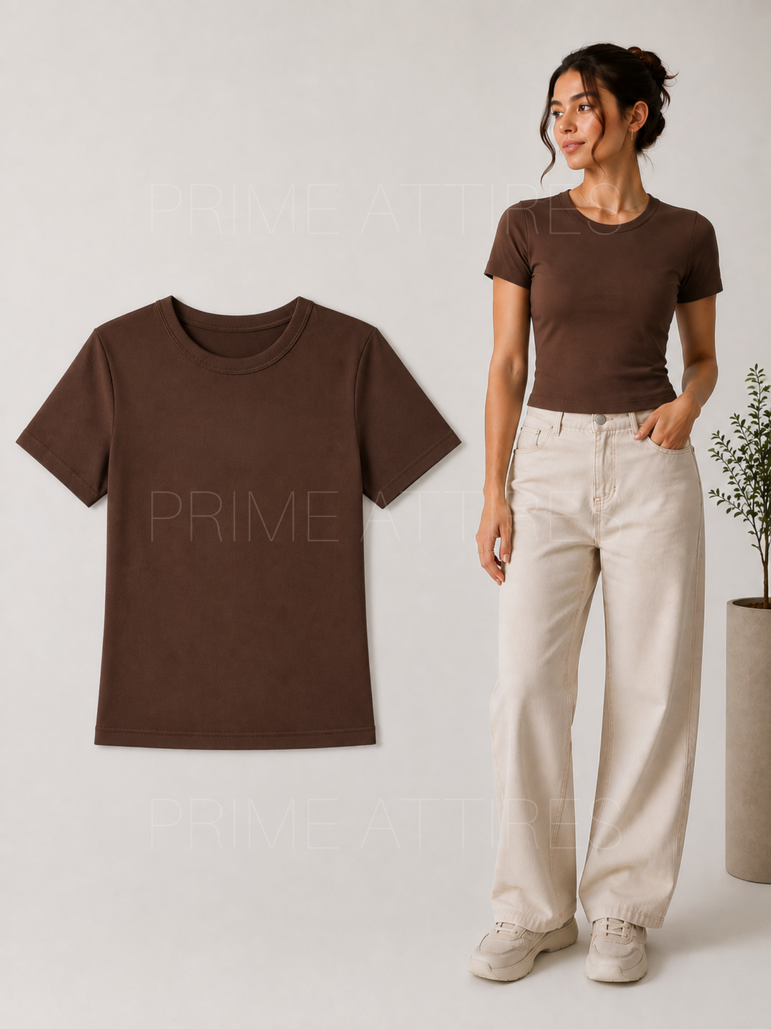 BROWN FITTED HALF SLEEVE T-SHIRT
