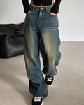 BROWN WASHED WIDE LEG JEANS