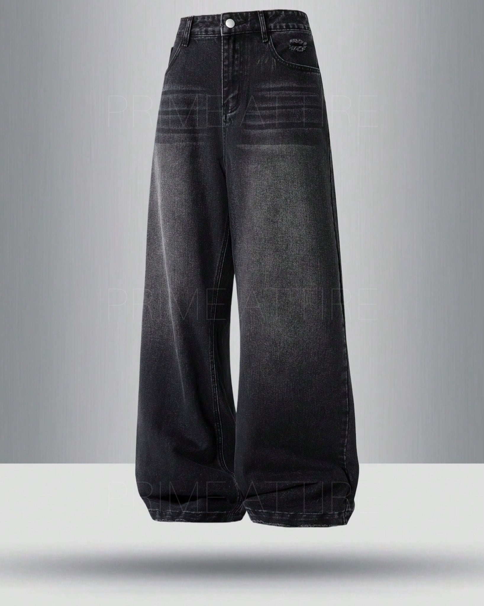 BLACK WASHED WIDE LEG JEANS