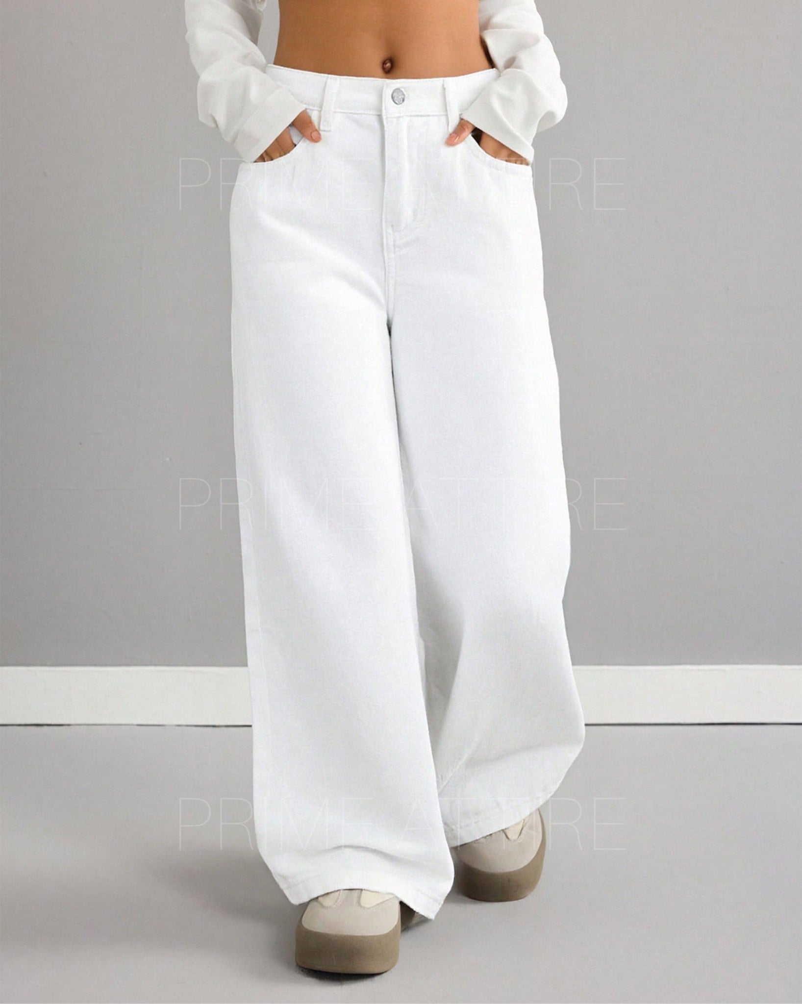WHITE WIDE LEG JEANS