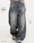 GREY WASHED WIDE LEG JEANS