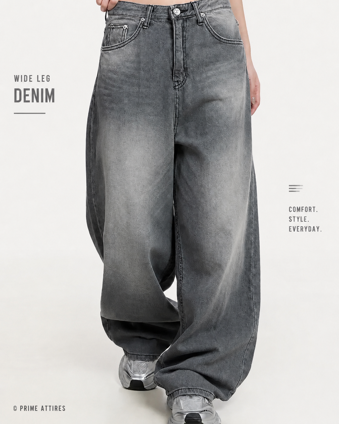 GREY WASHED WIDE LEG JEANS