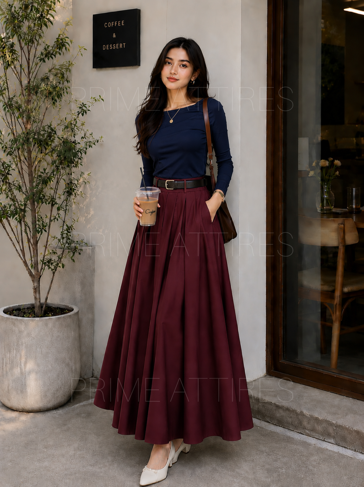 MAROON FLOWY SILK SKIRT