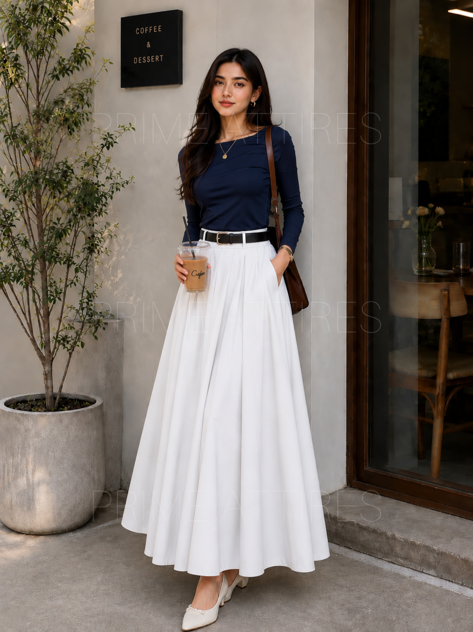 WHITE FLOWY SILK SKIRT