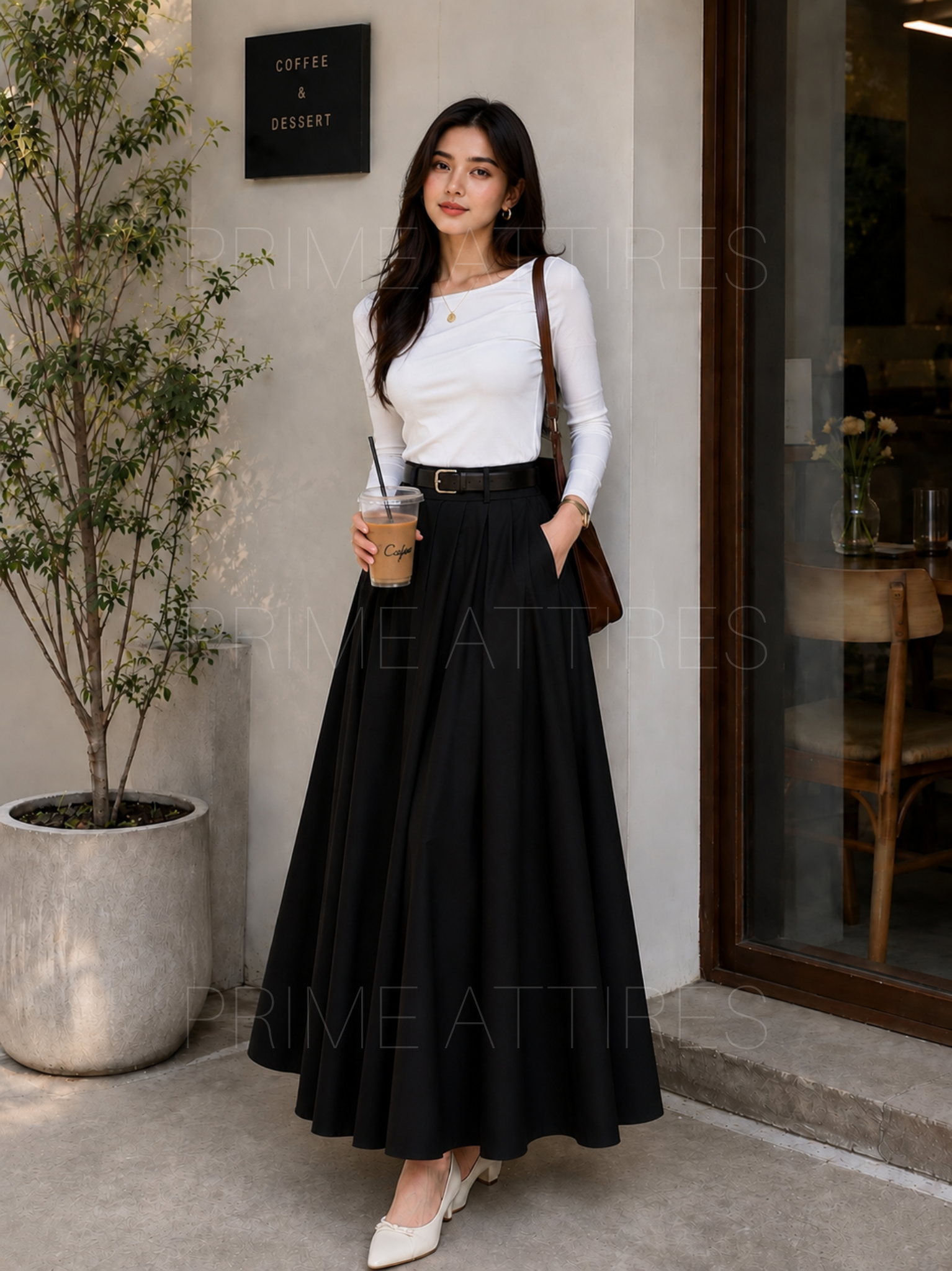 BLACK FLOWY SILK SKIRT