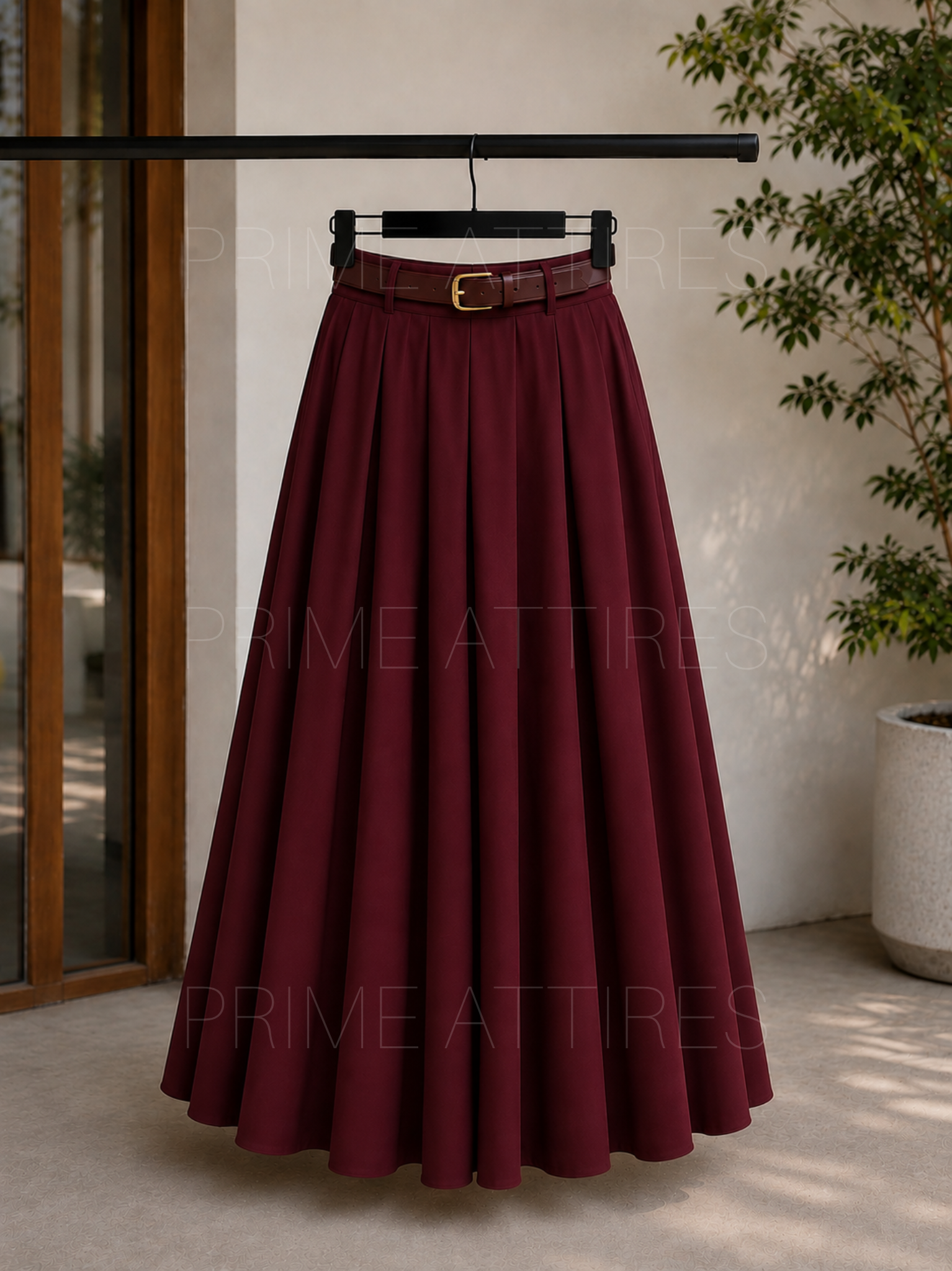 MAROON FLOWY SILK SKIRT