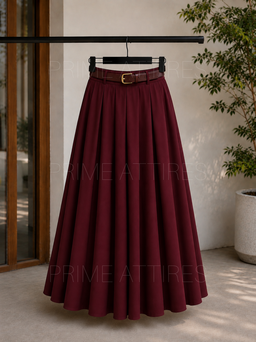 MAROON FLOWY SILK SKIRT