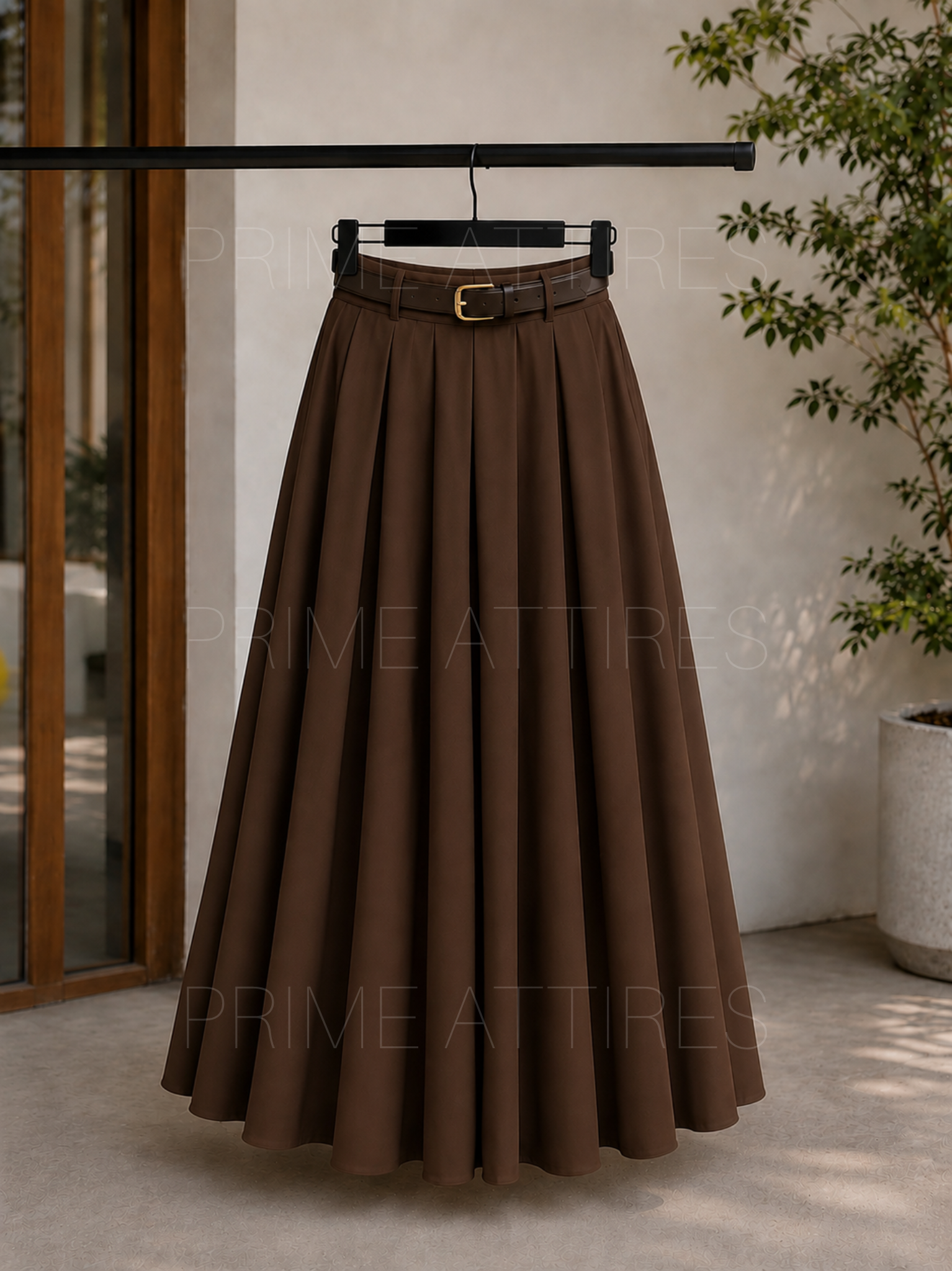 BROWN FLOWY SILK SKIRT