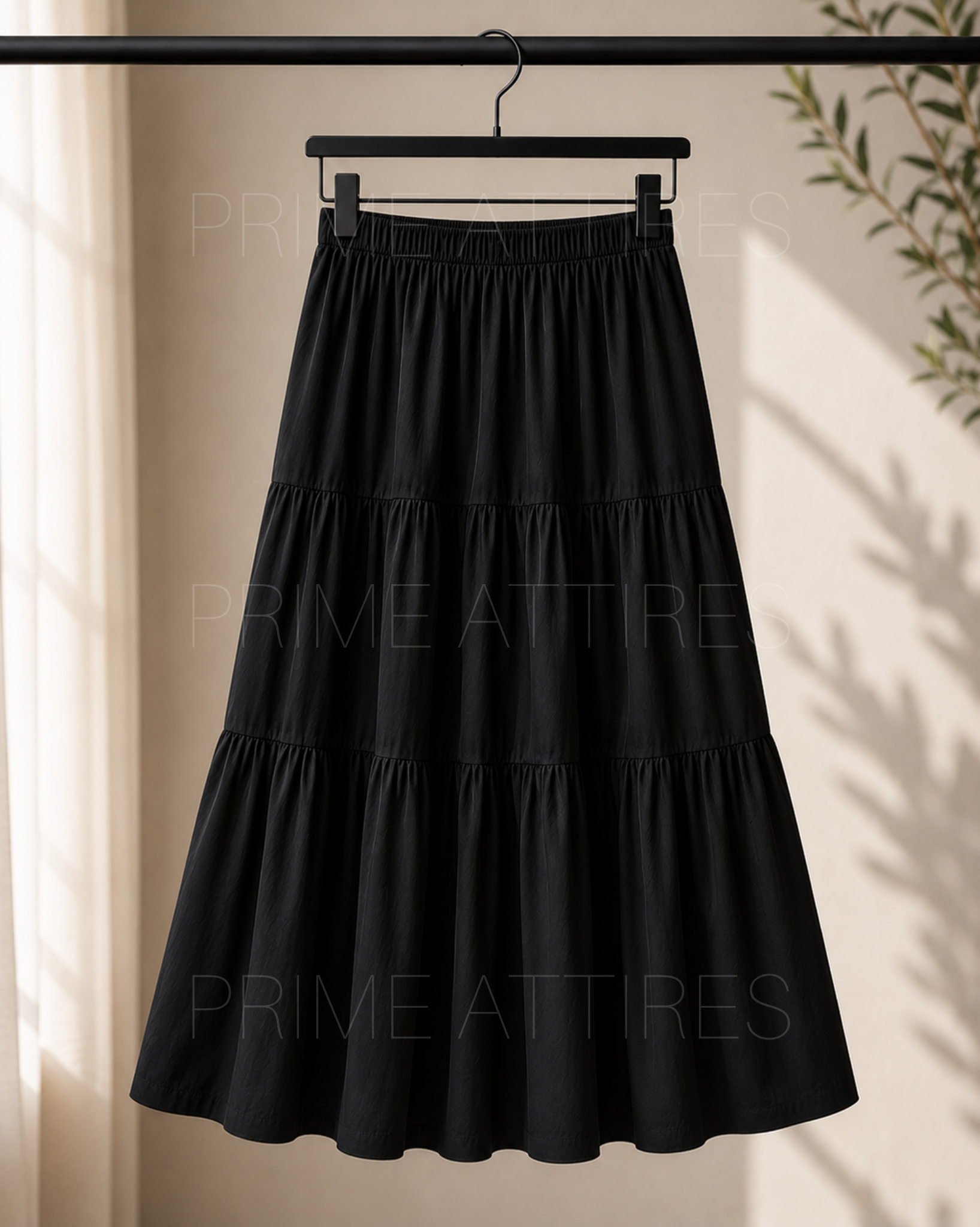 BLACK SILK TIERED MAXI