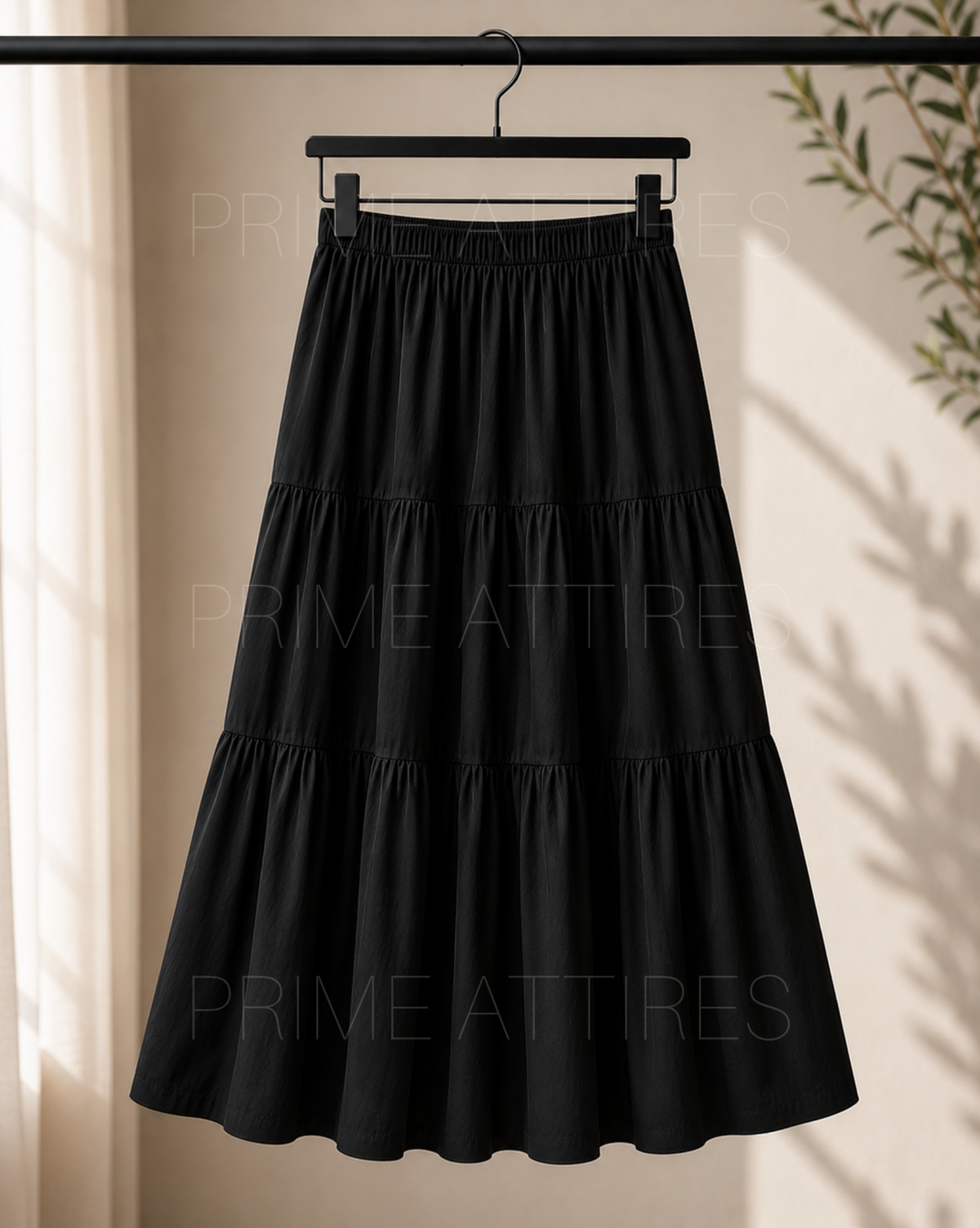 BLACK SILK TIERED MAXI