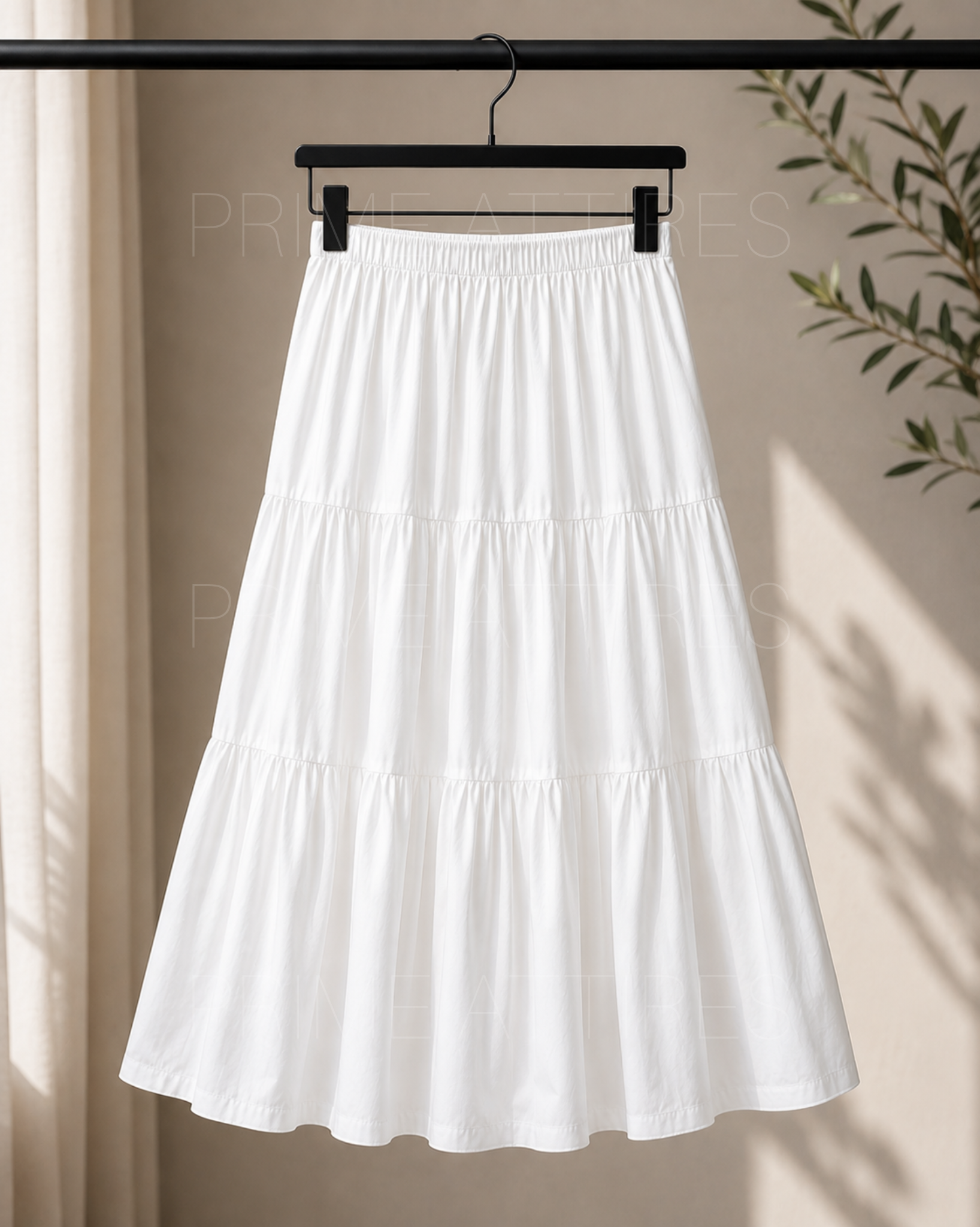 WHITE SILK TIERED MAXI