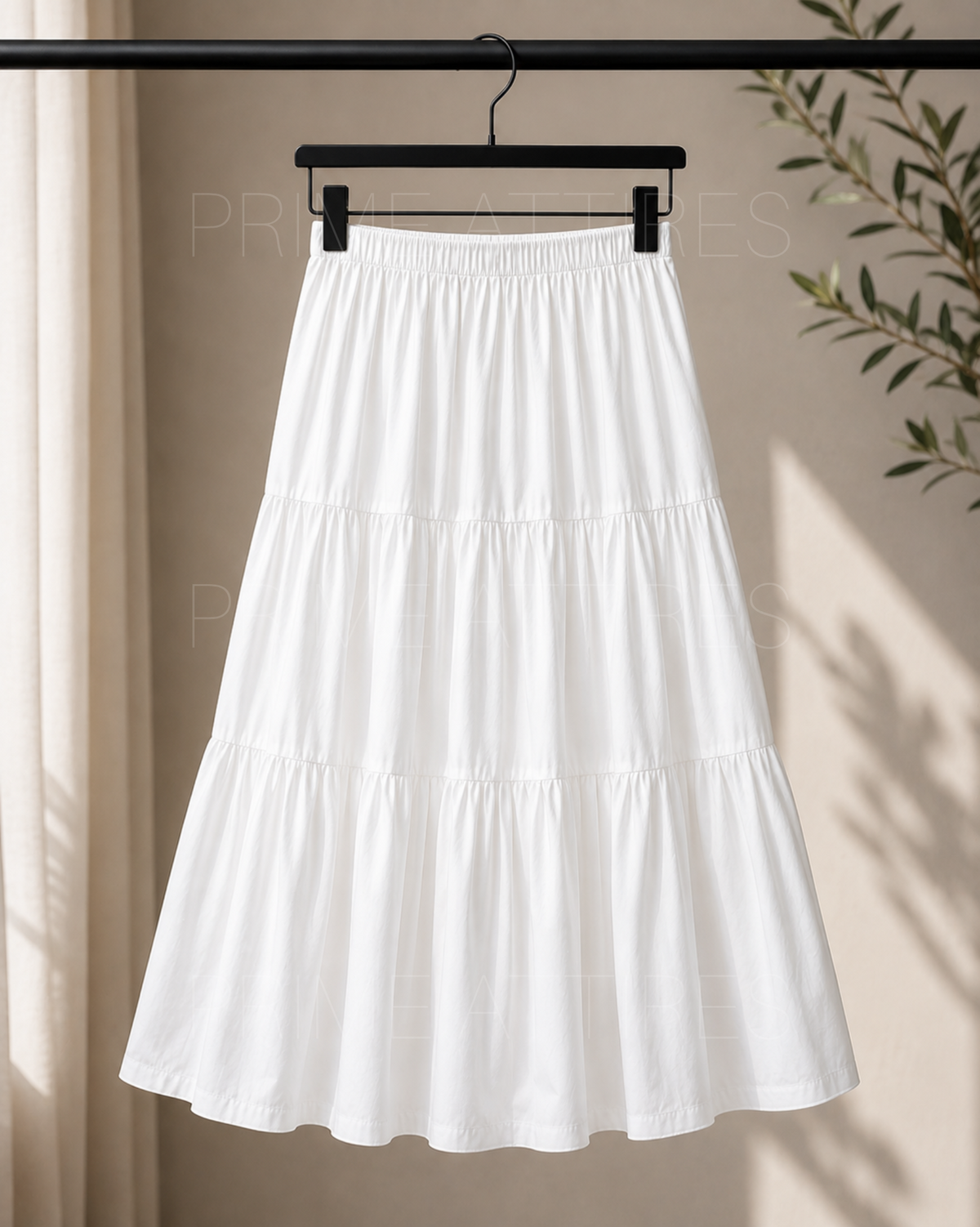 WHITE SILK TIERED MAXI