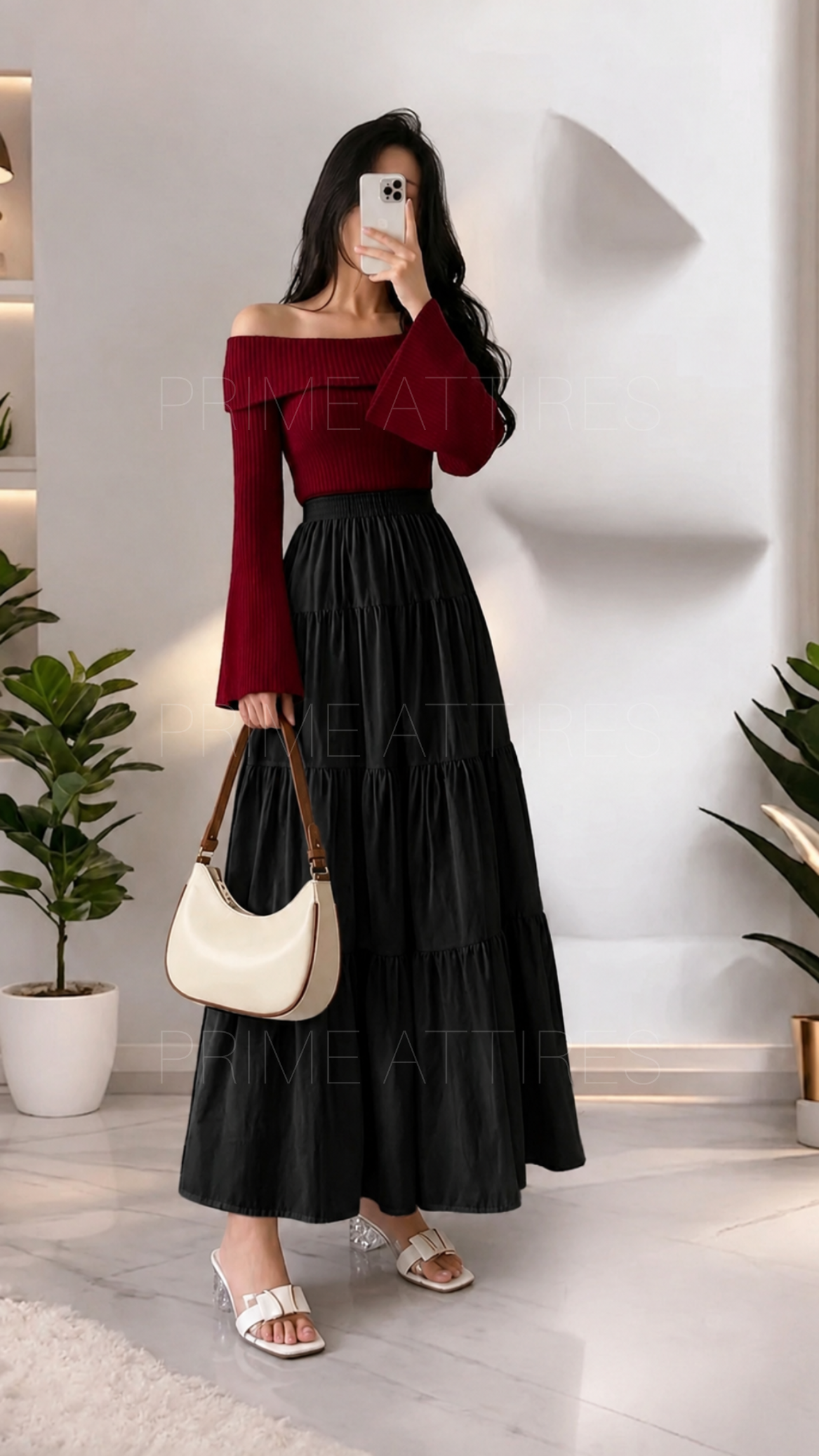 BLACK SILK TIERED MAXI