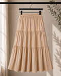 BEIGE SILK TIERED MAXI