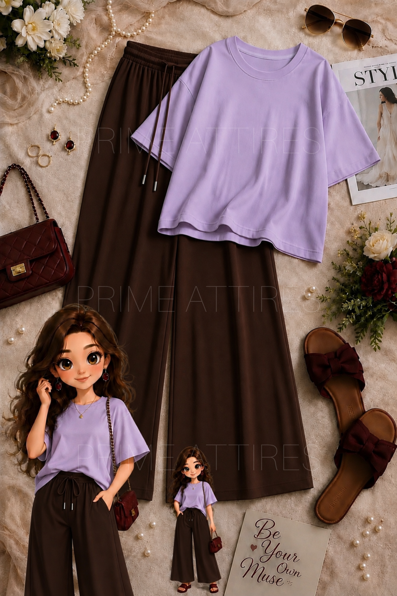 OVERSIZED TEE & BROWN FLAPPER TROUSER