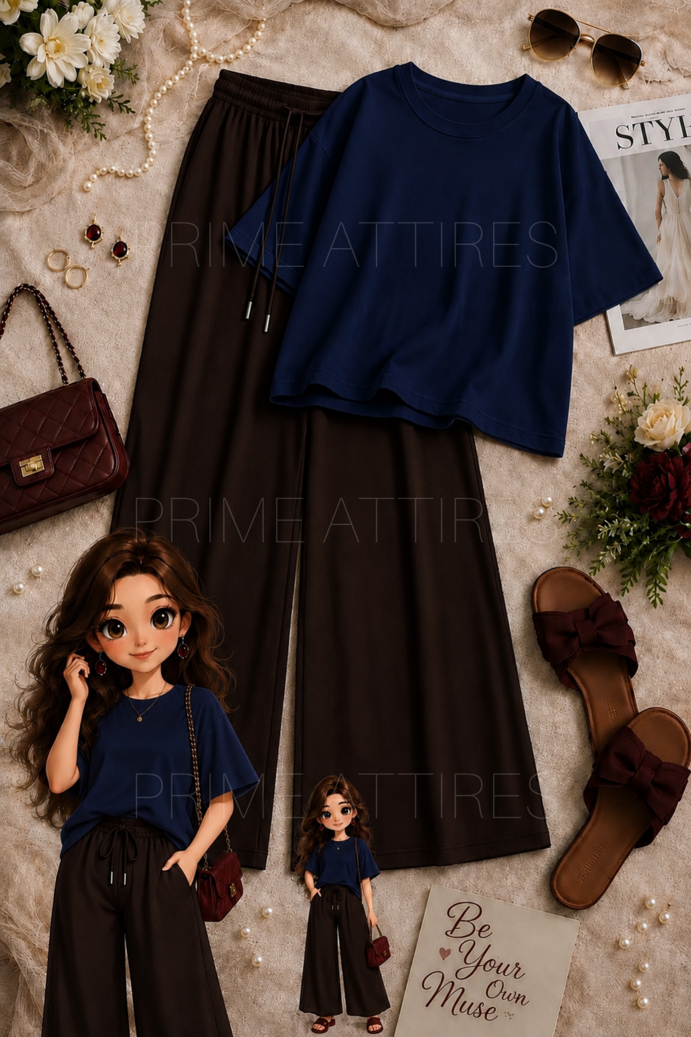 OVERSIZED TEE & BROWN FLAPPER TROUSER