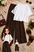 OVERSIZED TEE & BROWN FLAPPER TROUSER