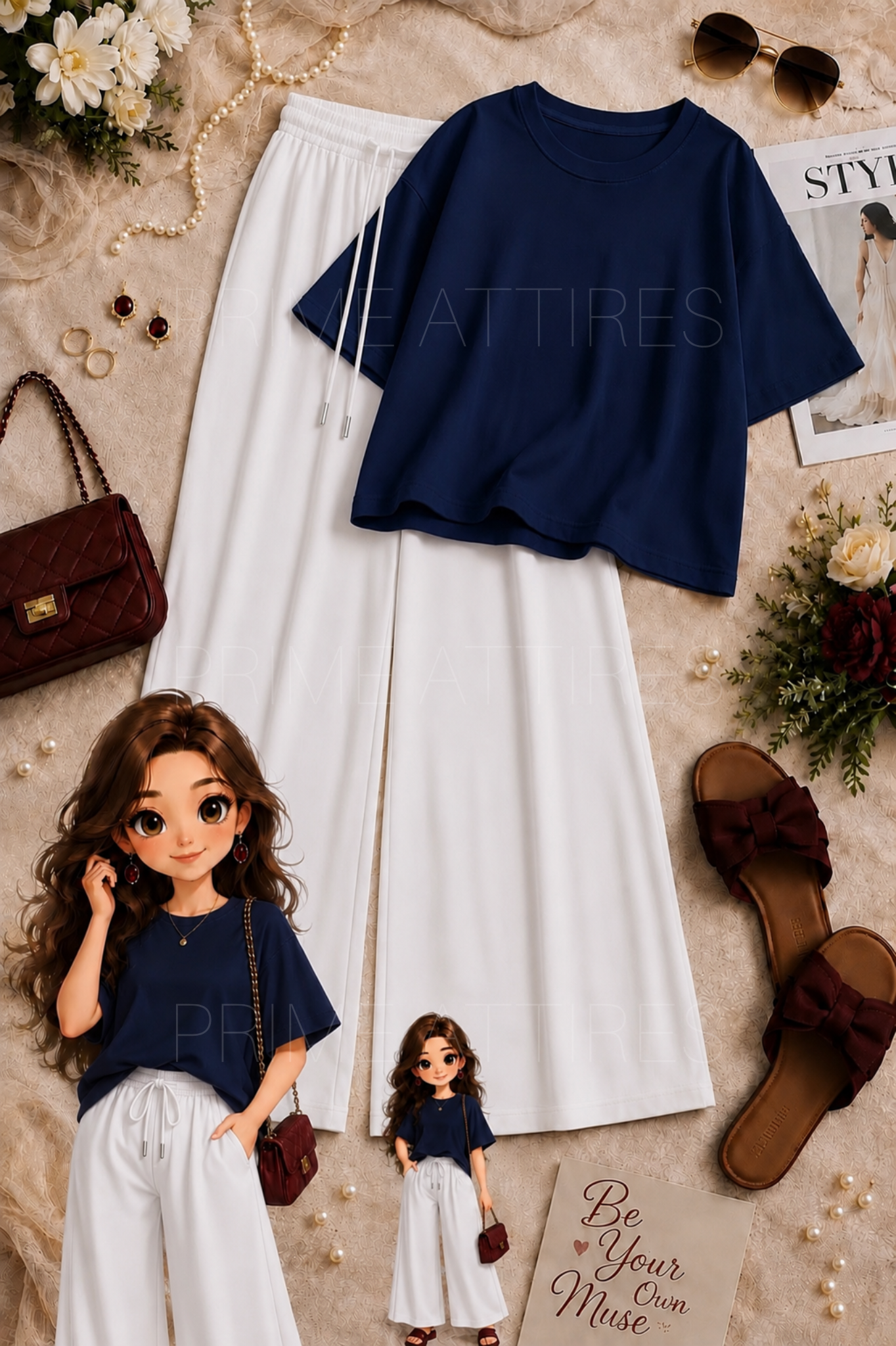OVERSIZED TEE & WHITE FLAPPER TROUSER
