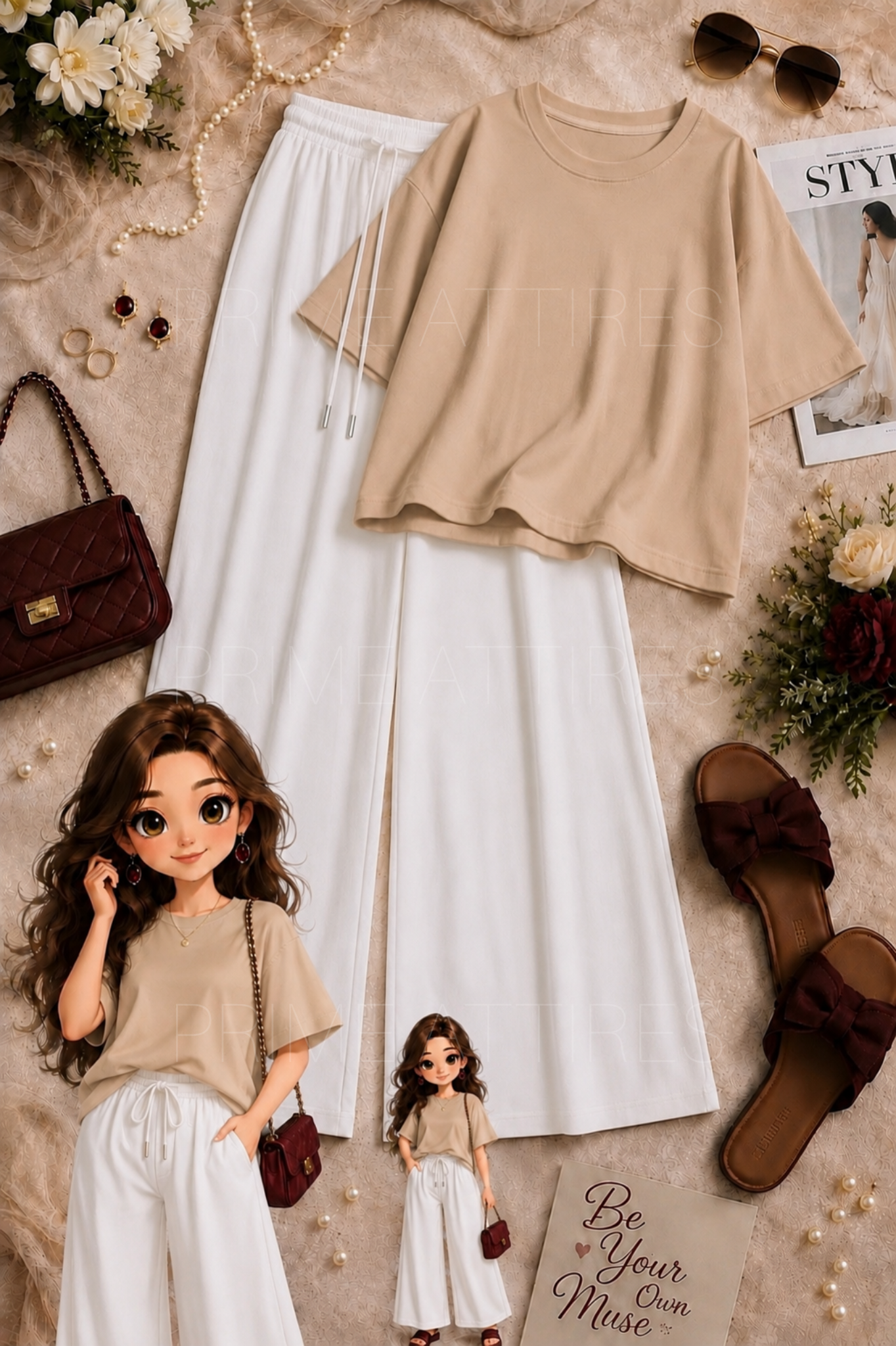 OVERSIZED TEE & WHITE FLAPPER TROUSER