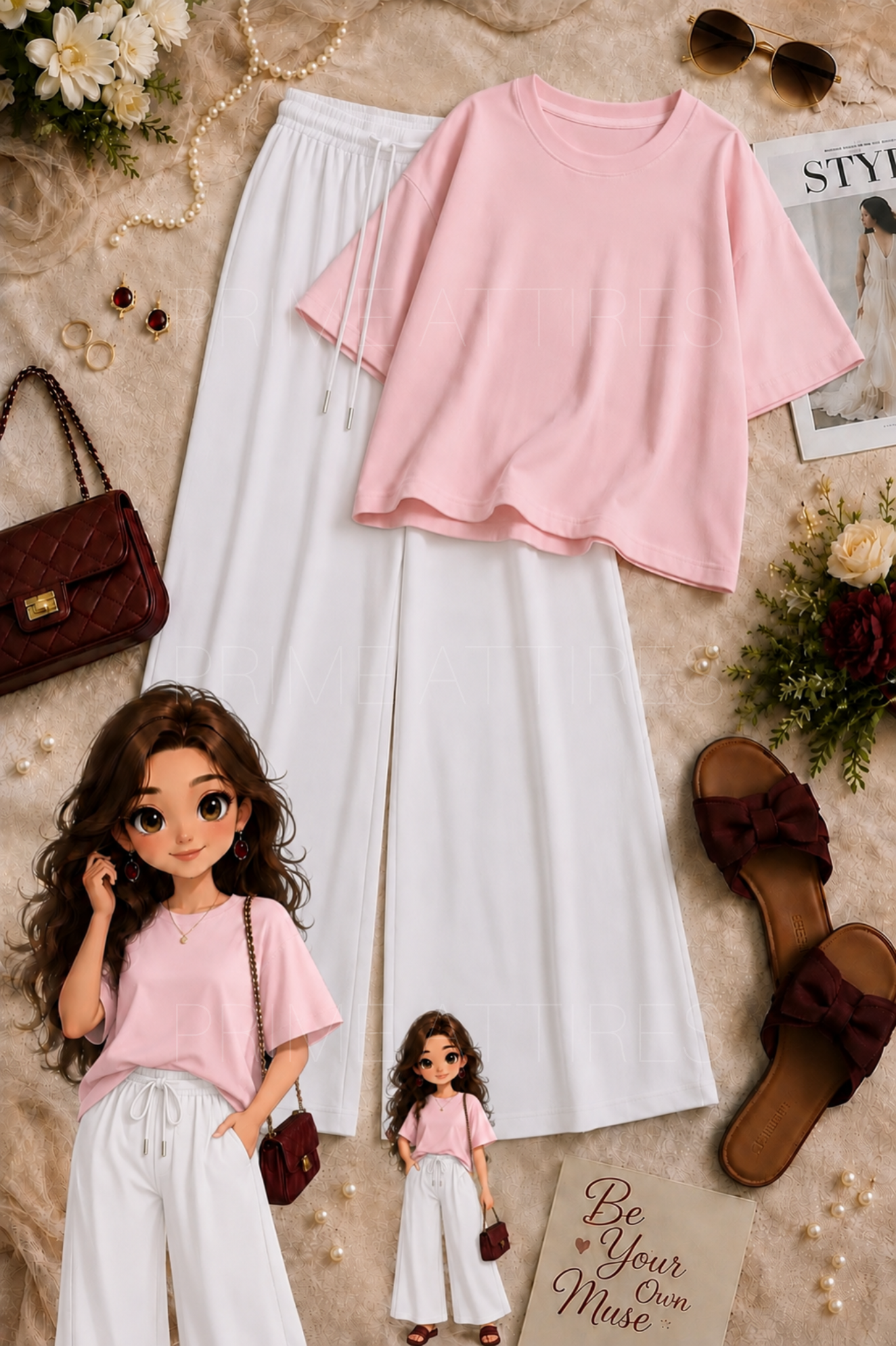 OVERSIZED TEE & WHITE FLAPPER TROUSER
