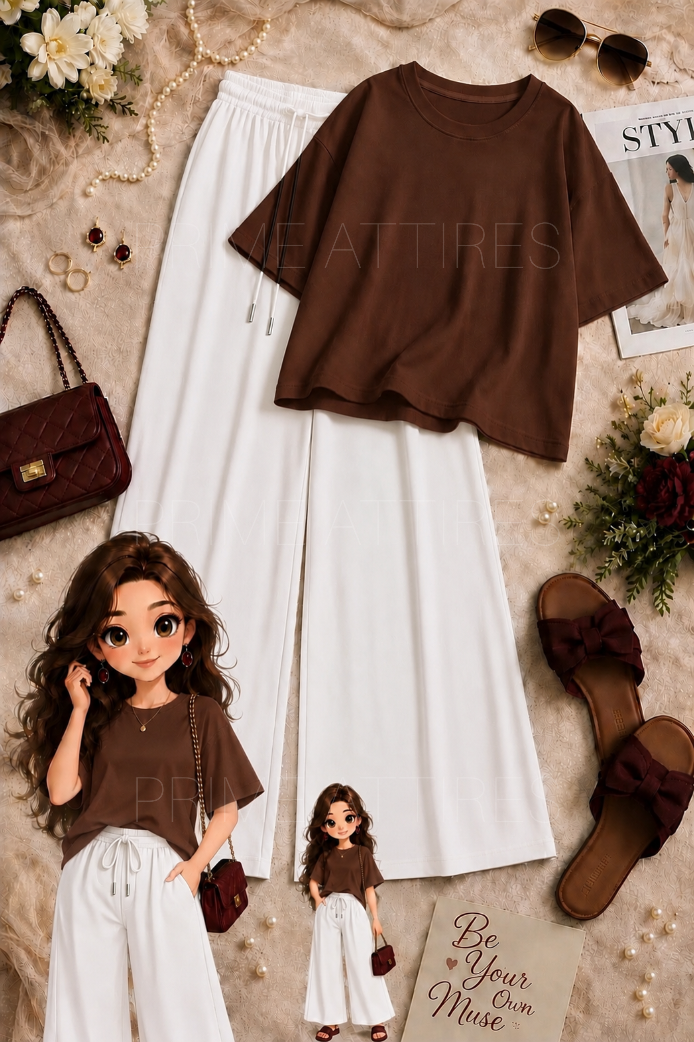 OVERSIZED TEE & WHITE FLAPPER TROUSER