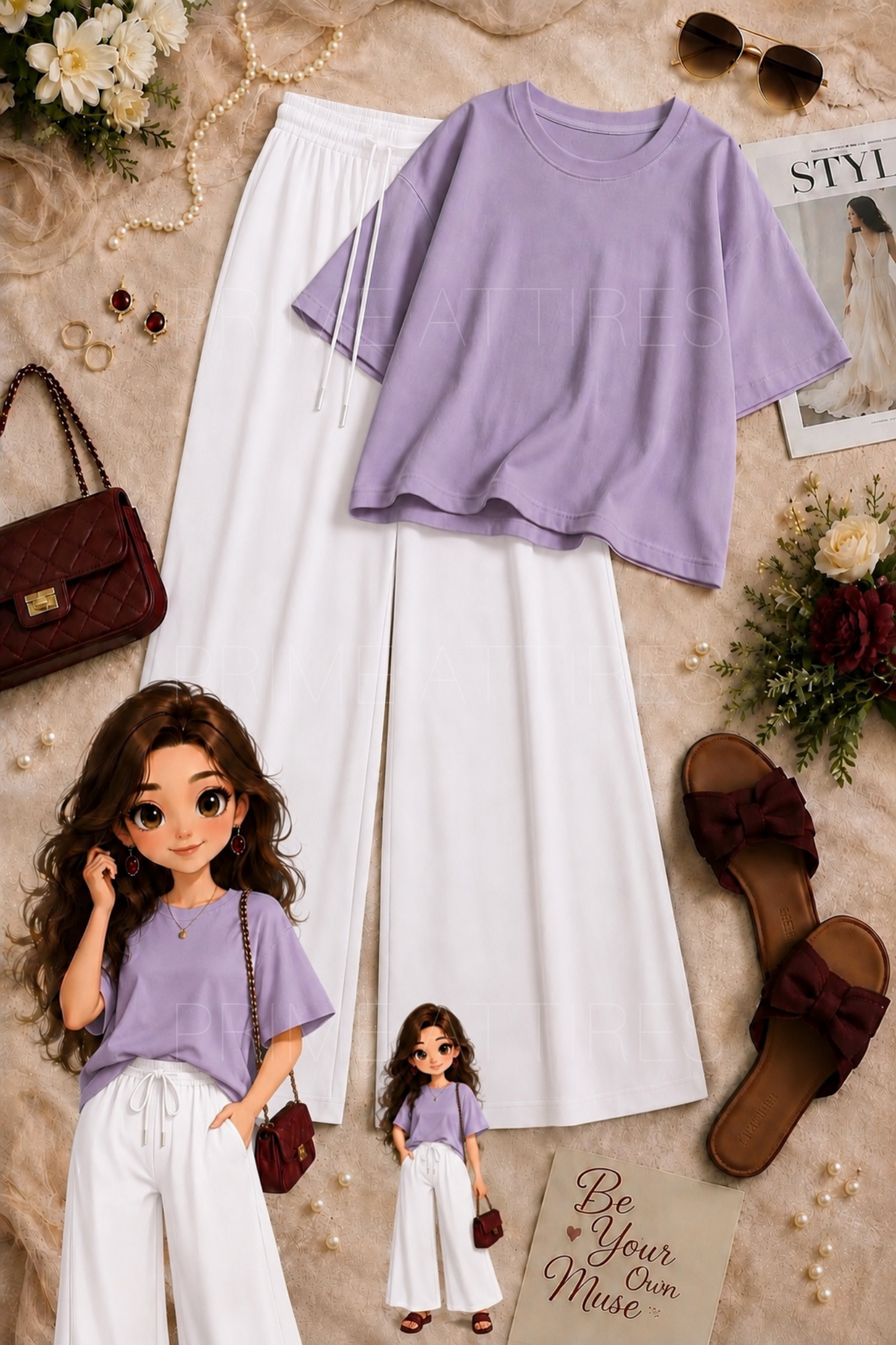 OVERSIZED TEE & WHITE FLAPPER TROUSER