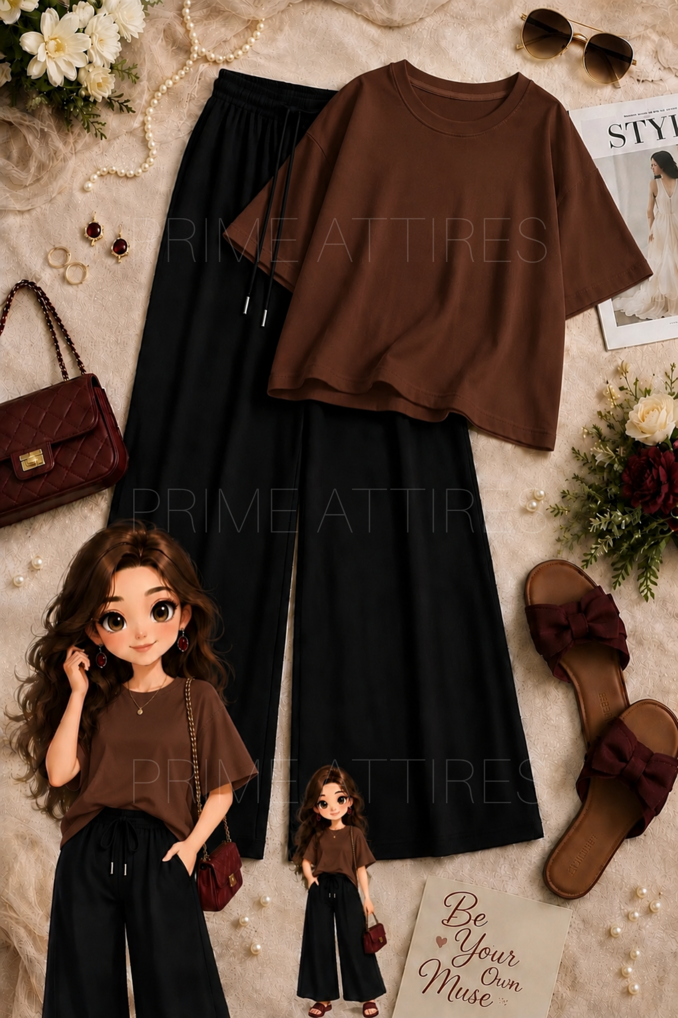 OVERSIZED TEE & BLACK FLAPPER TROUSER