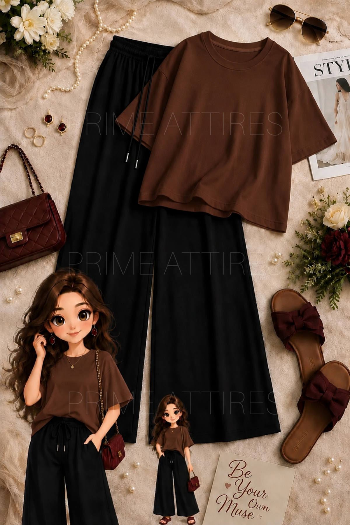 OVERSIZED TEE & BLACK FLAPPER TROUSER