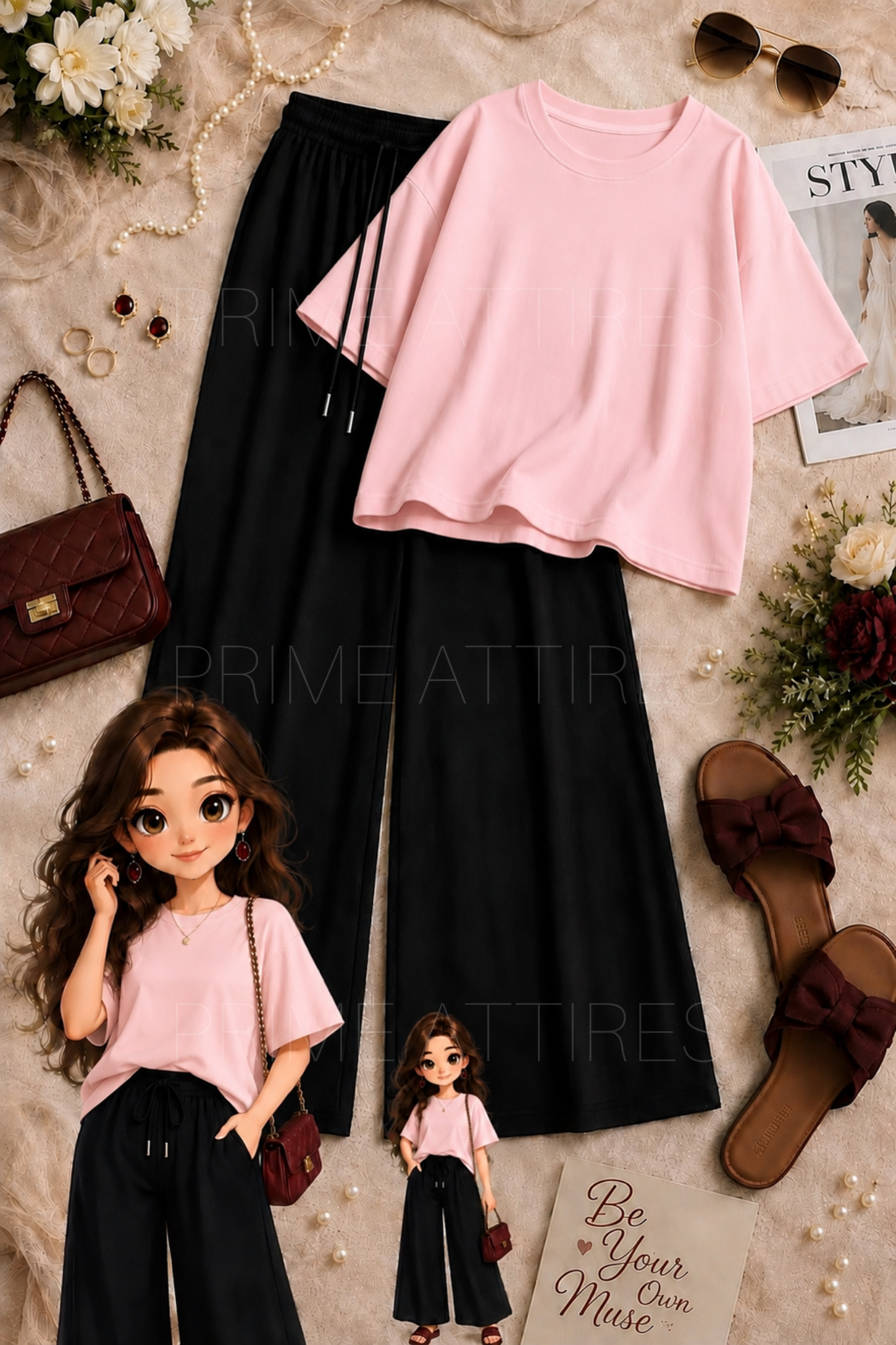 OVERSIZED TEE & BLACK FLAPPER TROUSER