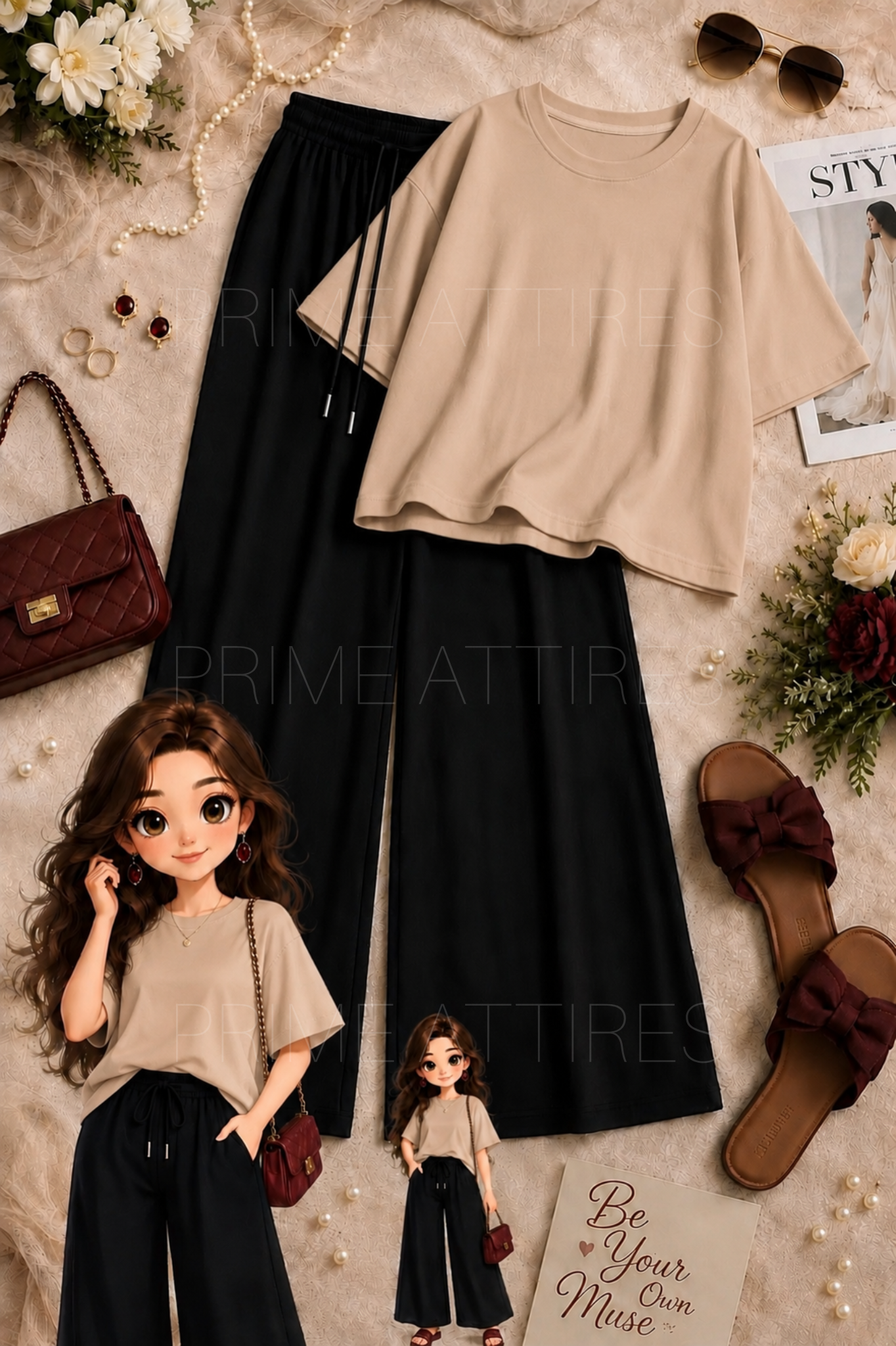 OVERSIZED TEE & BLACK FLAPPER TROUSER
