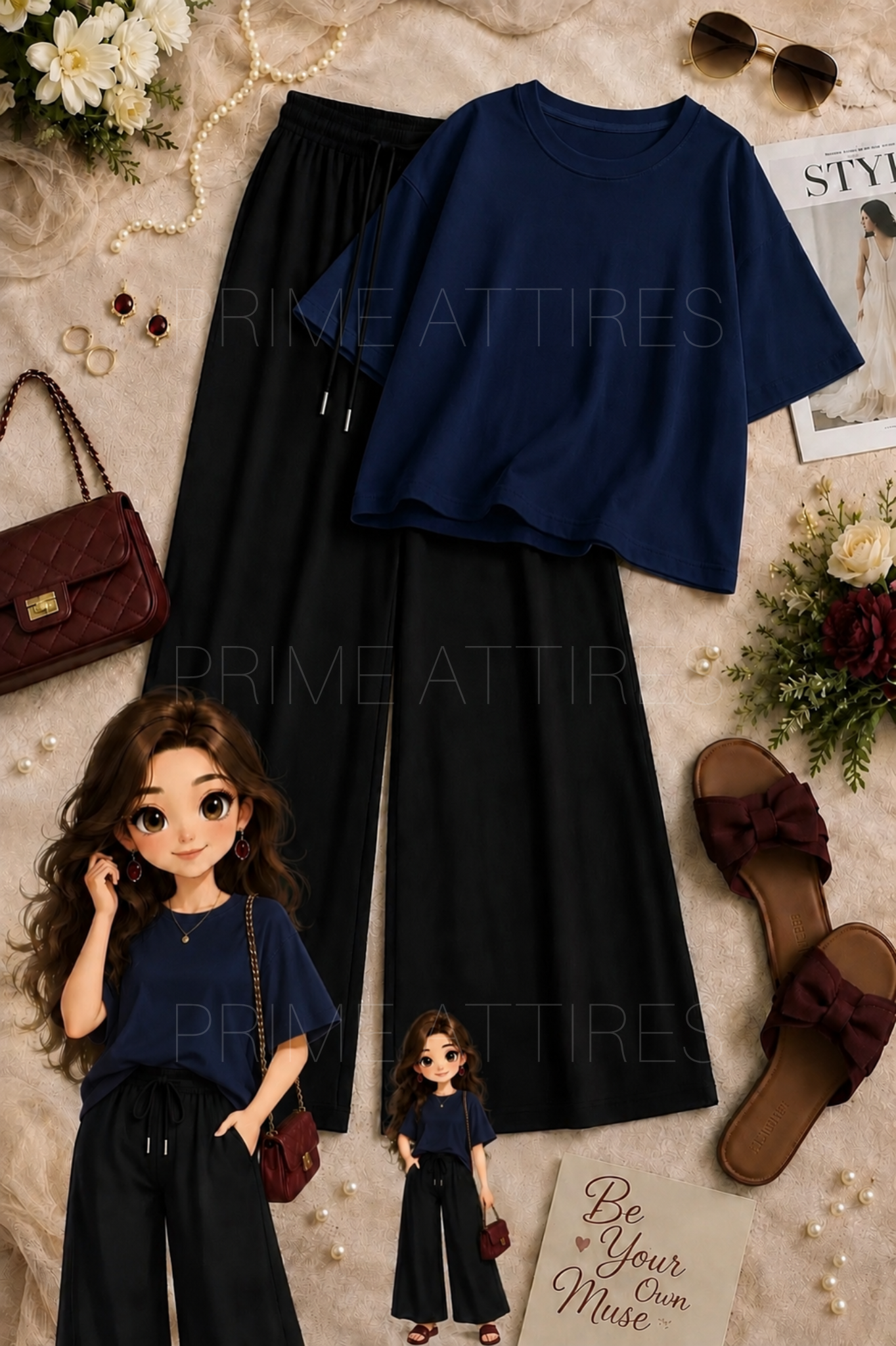 OVERSIZED TEE & BLACK FLAPPER TROUSER