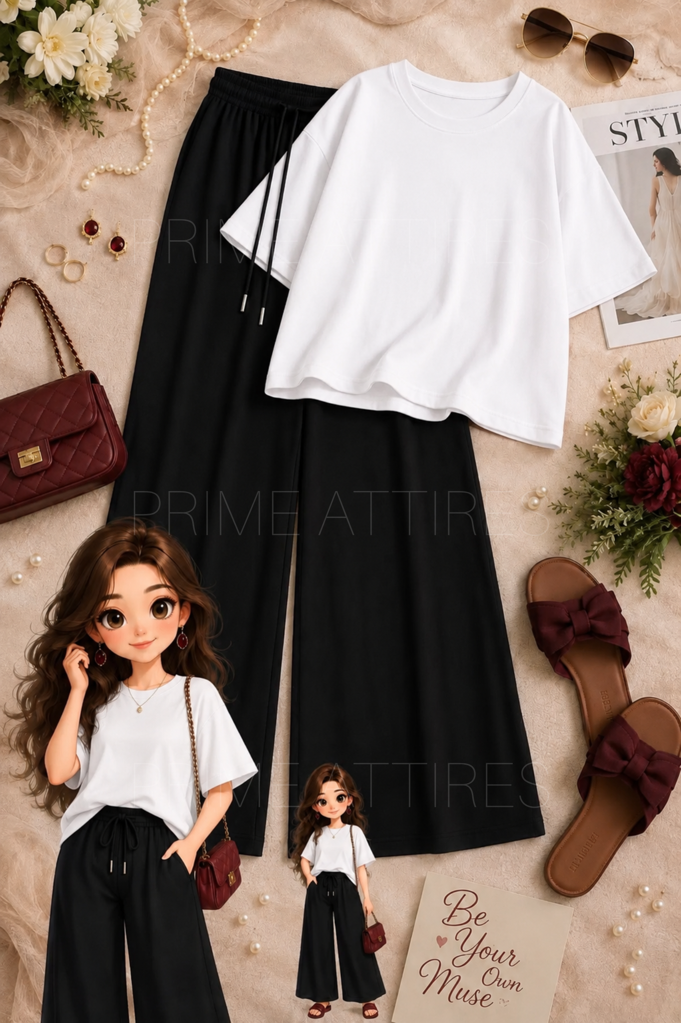 OVERSIZED TEE & BLACK FLAPPER TROUSER