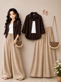 BROWN BUTTON DOWN SHIRT + WHITE INNER & BEIGE FLAPPER TROUSER
