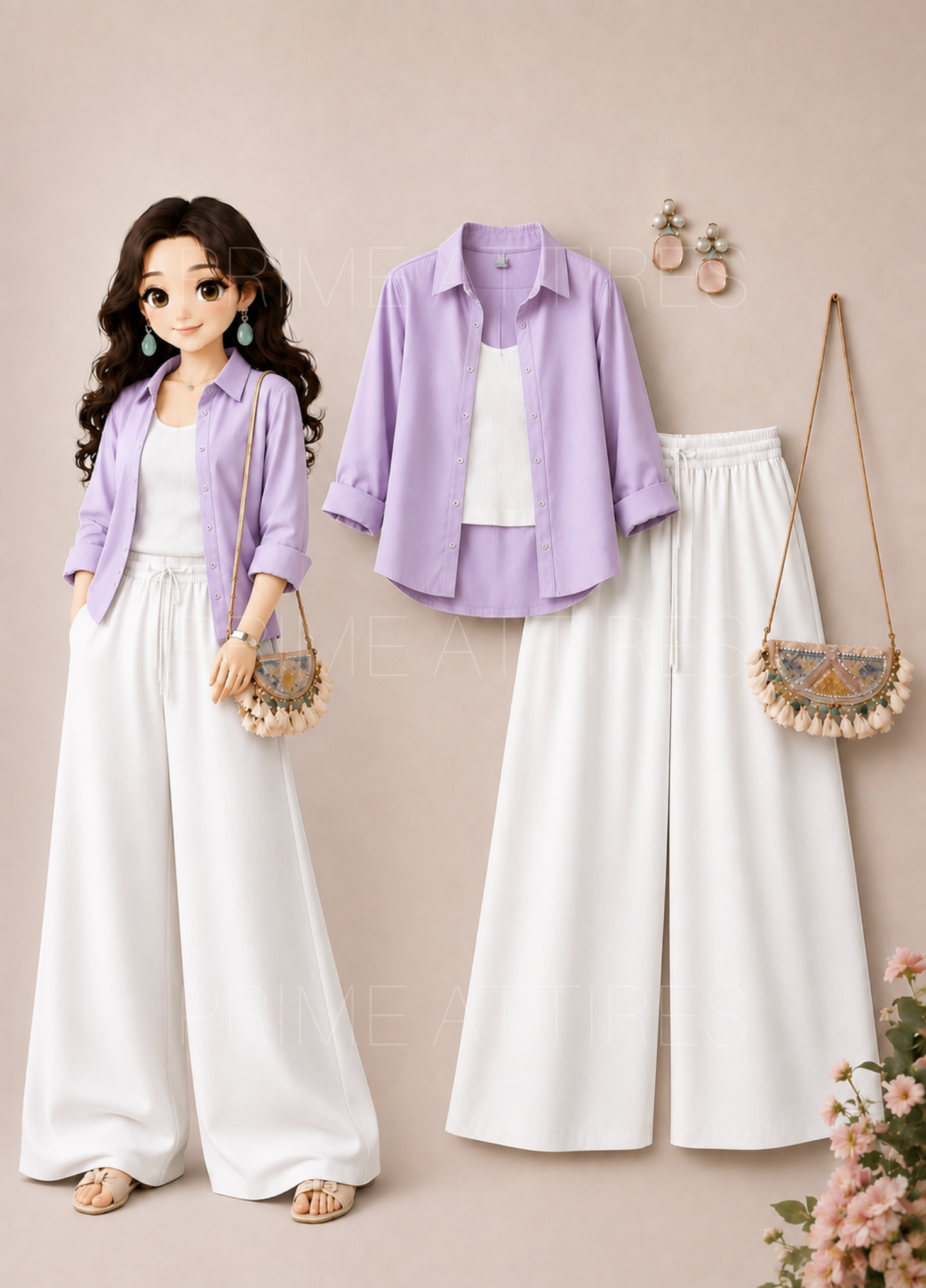 LILAC BUTTON DOWN SHIRT + WHITE INNER & WHITE FLAPPER TROUSER