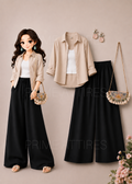 BEIGE BUTTON DOWN SHIRT + WHITE INNER & BLACK FLAPPER TROUSER