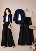 NAVY BLUE BUTTON DOWN SHIRT + WHITE INNER & BLACK FLAPPER TROUSER