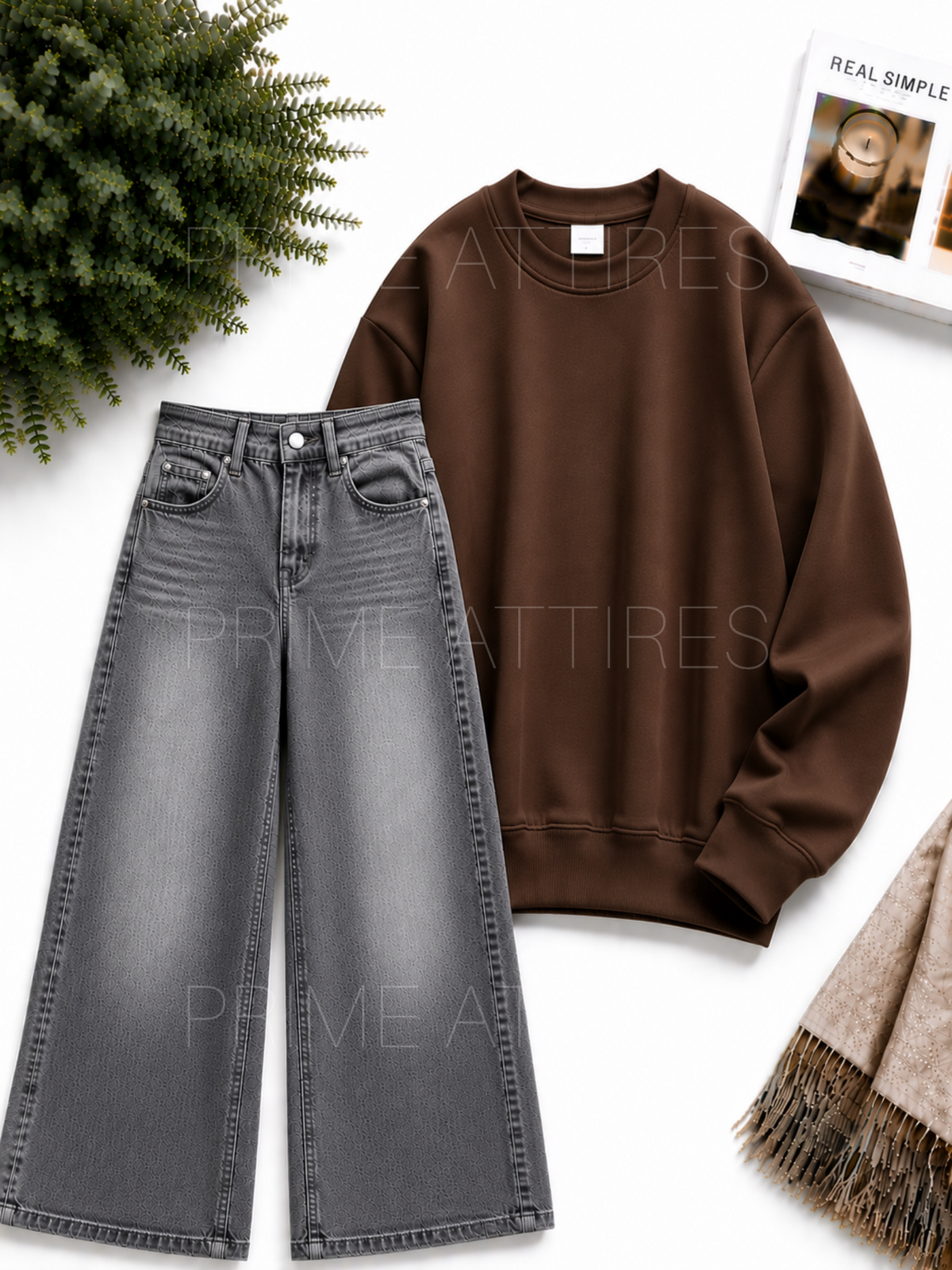 GREY WASHED WIDE LEG JEANS & SWEATSHIRT