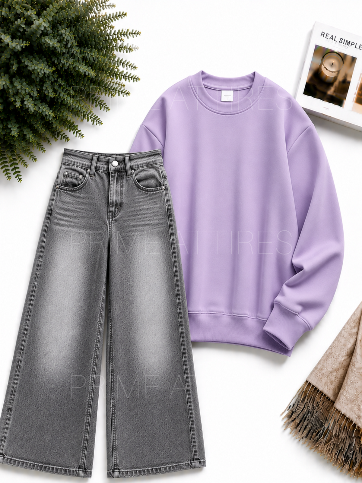 GREY WASHED WIDE LEG JEANS & SWEATSHIRT