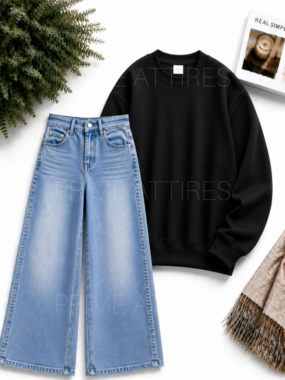 ICE BLUE WASHED WIDE LEG JEANS & SWEATSHIRT