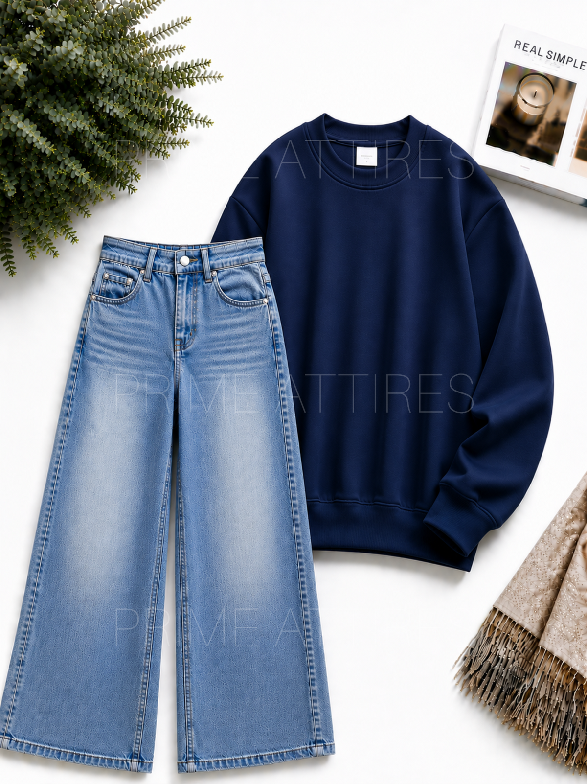 ICE BLUE WASHED WIDE LEG JEANS & SWEATSHIRT