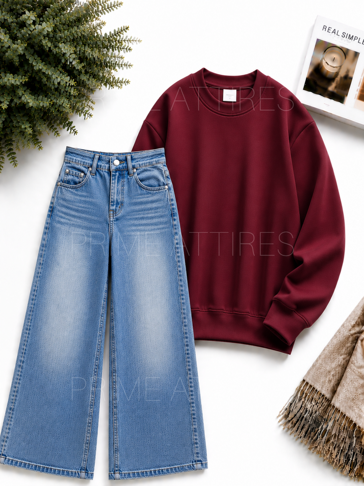 ICE BLUE WASHED WIDE LEG JEANS & SWEATSHIRT