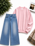 ICE BLUE WASHED WIDE LEG JEANS & SWEATSHIRT