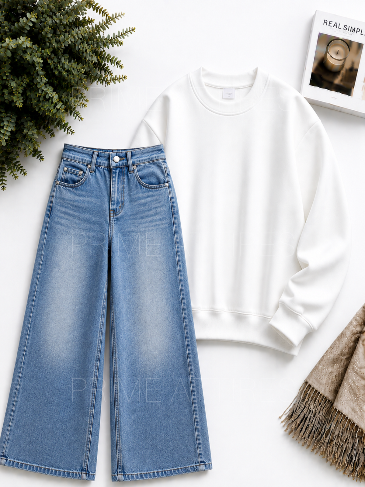 ICE BLUE WASHED WIDE LEG JEANS & SWEATSHIRT