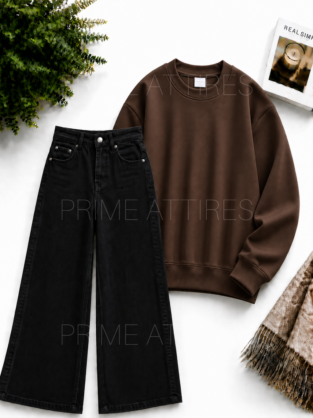 BLACK WIDE LEG JEANS & SWEATSHIRT