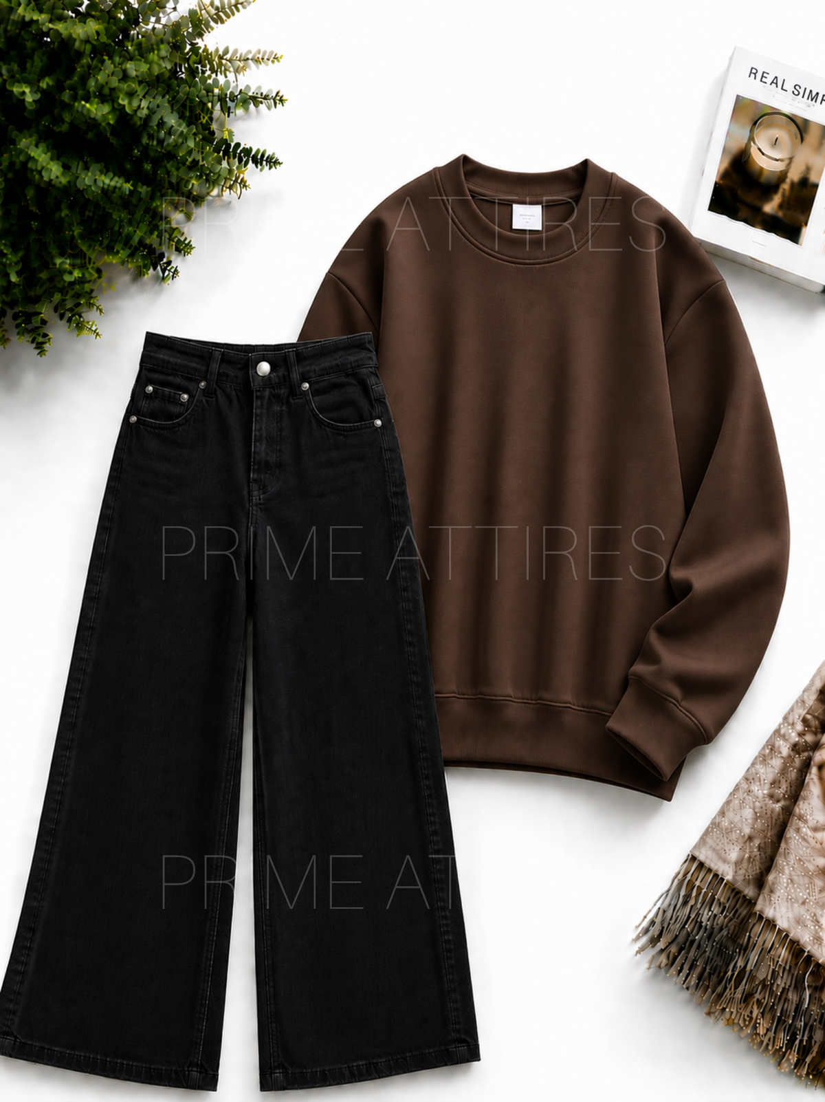 BLACK WIDE LEG JEANS & SWEATSHIRT