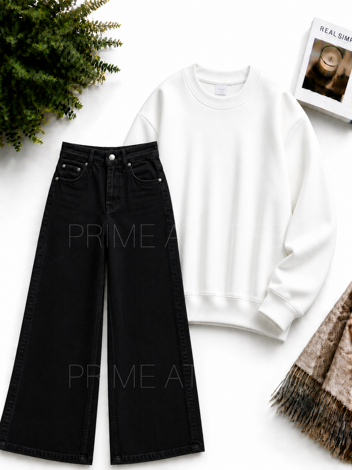 BLACK WIDE LEG JEANS & SWEATSHIRT