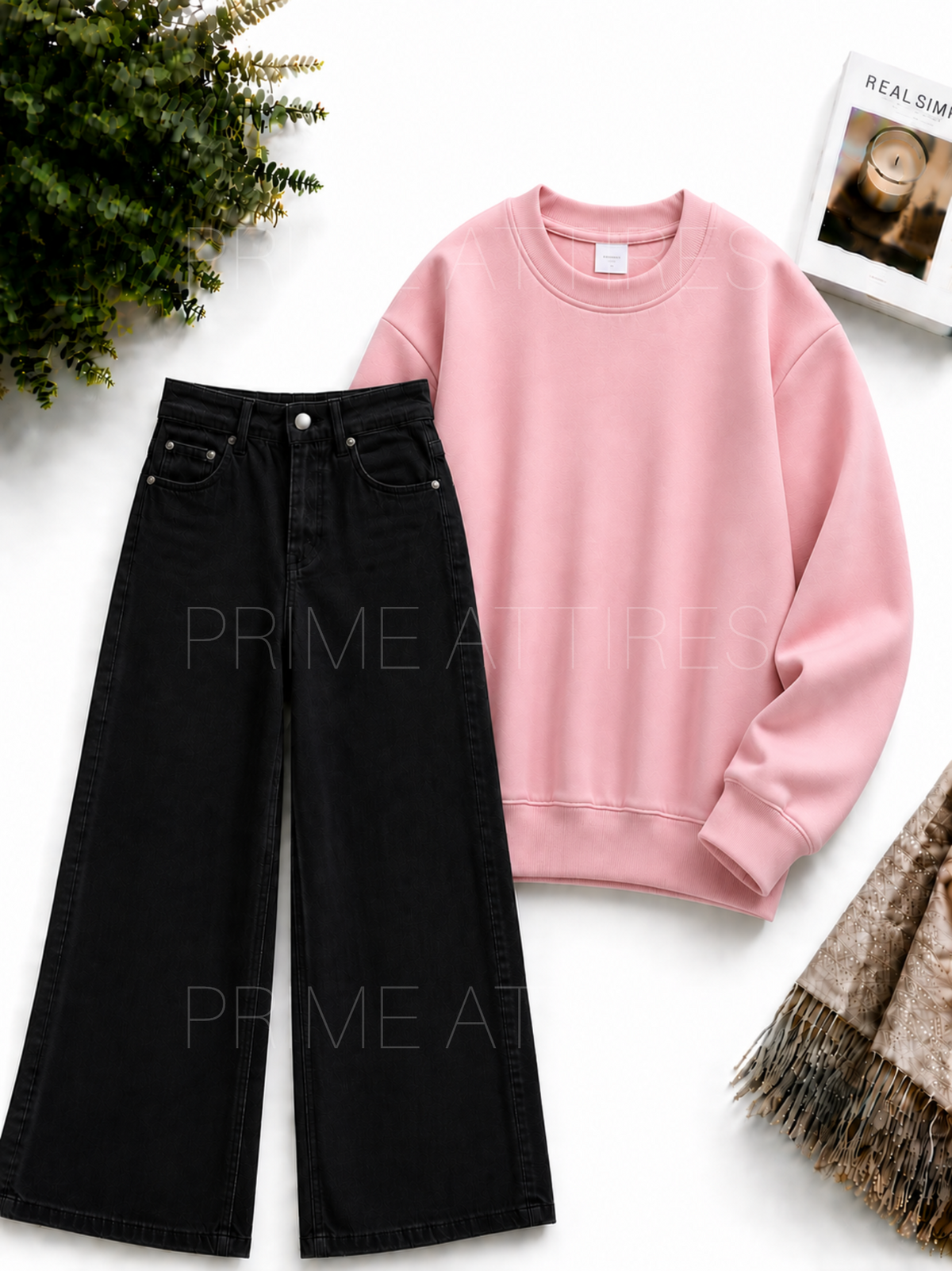 BLACK WIDE LEG JEANS & SWEATSHIRT